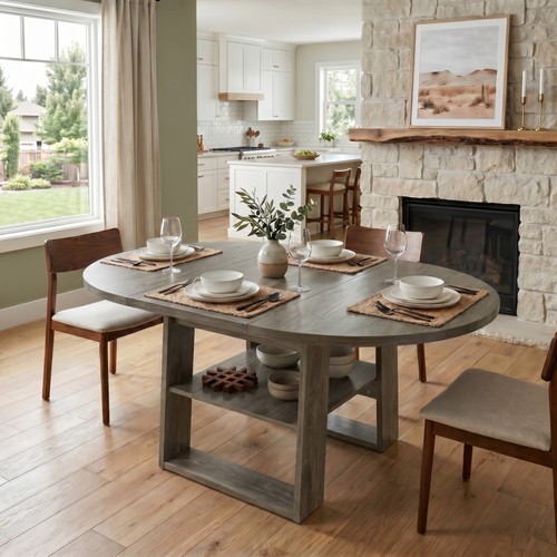 Extendable round dining table - round,